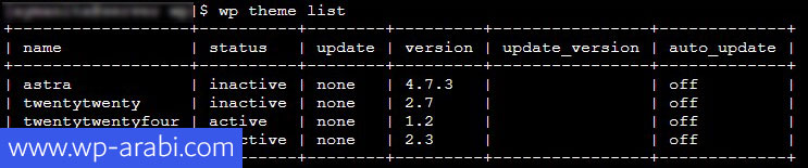 عرض جميع الثيمات المثبتة باستخدام أداة WP-CLI